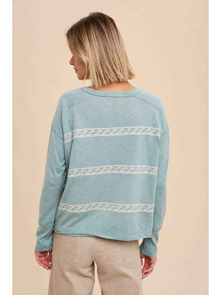 In Loom - Wholesale Blouse - Women's - FLORAL EMBROIDERY STRIPED TEE