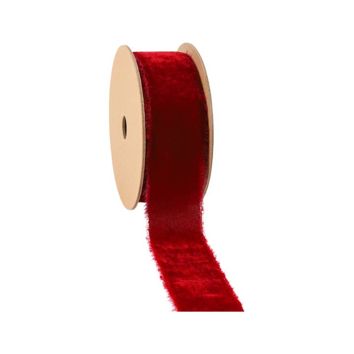 LA Ribbons Wholesale - Wholesale Ribbon - Gift Wrapping - 1 1/2" Frayed Edge Velvet Ribbon | Bordeaux | 5 Yard Roll