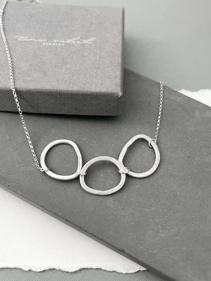 Three organic circle necklace, sterling silver for wholesale by Tina Welsch Jewelry