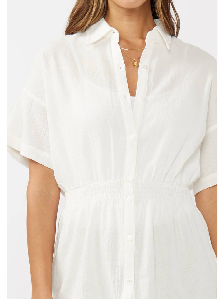 Lovestitch - Wholesale Tunic - Women's - Sheer Drop Shoulder Button Down Smocked Tunic3