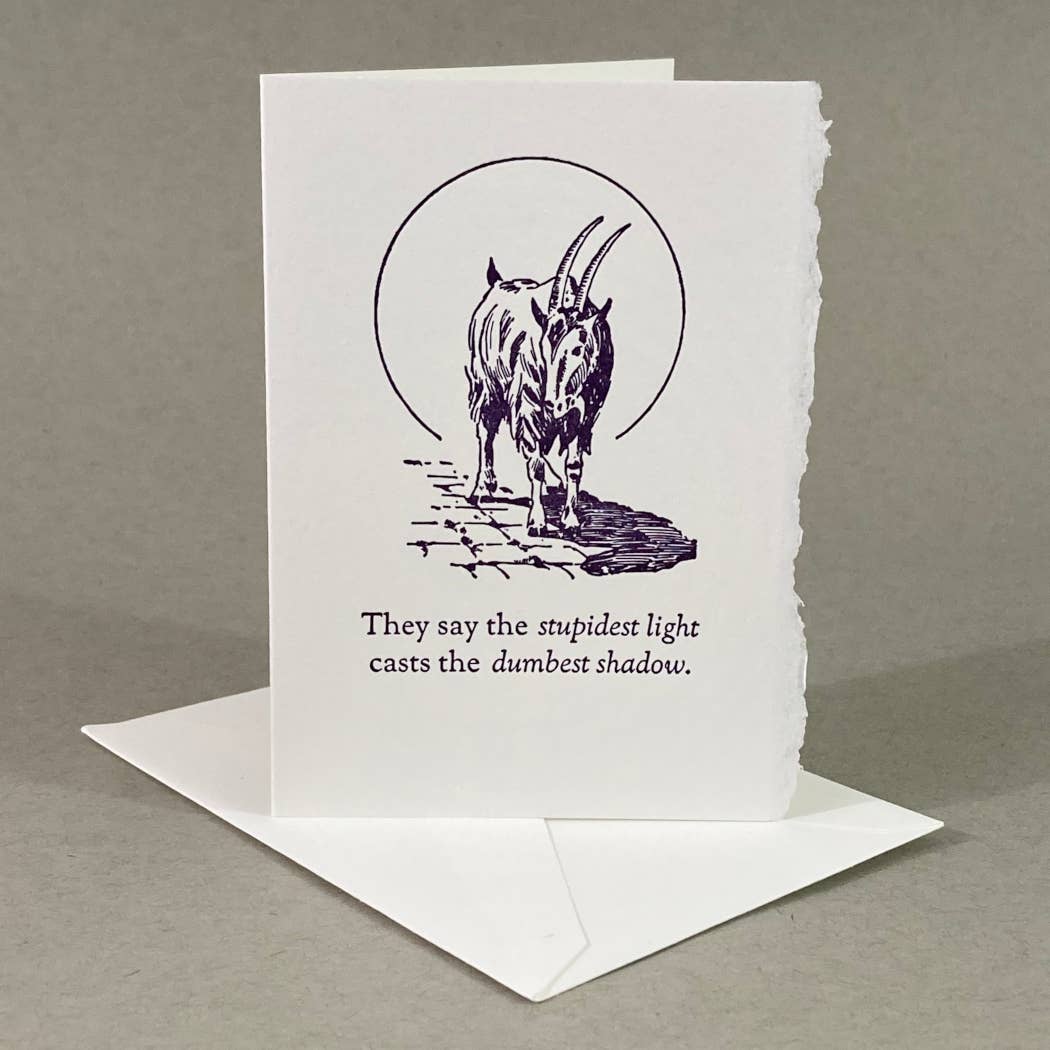 Rx Letterpress - Vendita all'ingrosso Biglietti di auguri generici - La luce più stupida proietta l'ombra più stupida | Carta demotivazionale1
