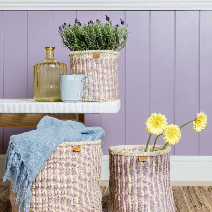 Roxa UMEME: Cesto de Armazenamento Lavanda Pinstripe para venda a revendedores na Faire10