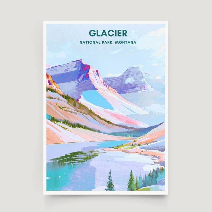 Glacier National Park Print | Montana Travel Poster for wholesale by Across Our Land