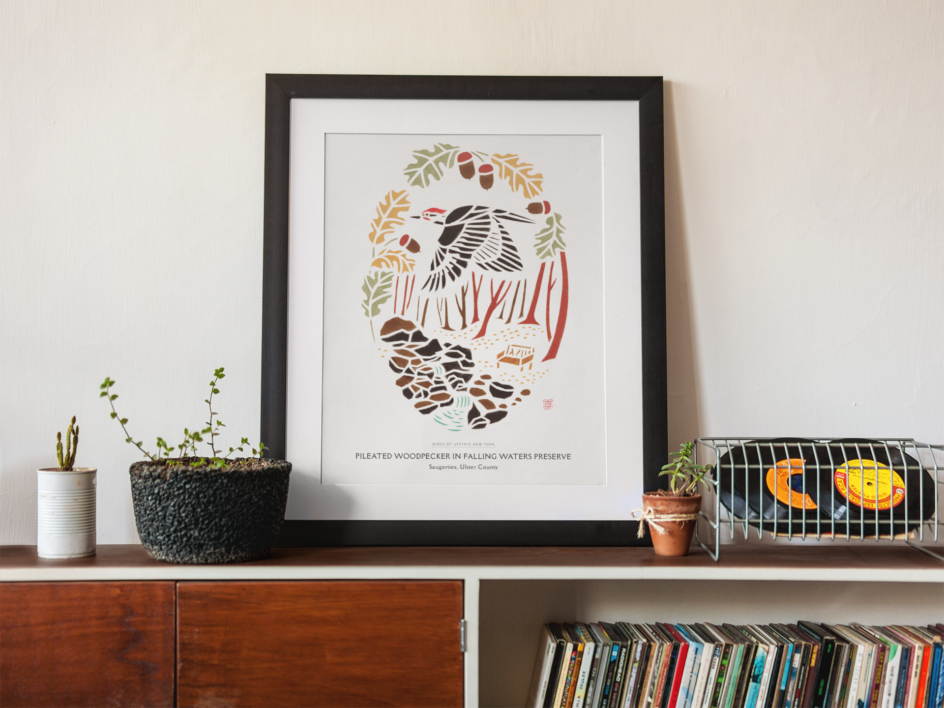 Mayuko Fujino Bird & Nature Art - Wholesale Art Print - Art print: Pileated Woodpecker in Falling Waters Preserve2
