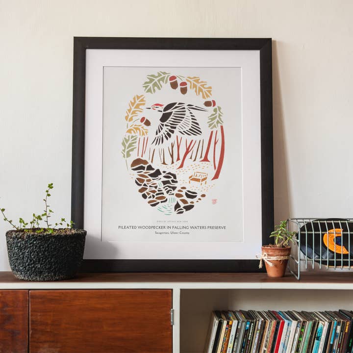 Mayuko Fujino Bird & Nature Art - Wholesale Art Print - Art print: Pileated Woodpecker in Falling Waters Preserve2