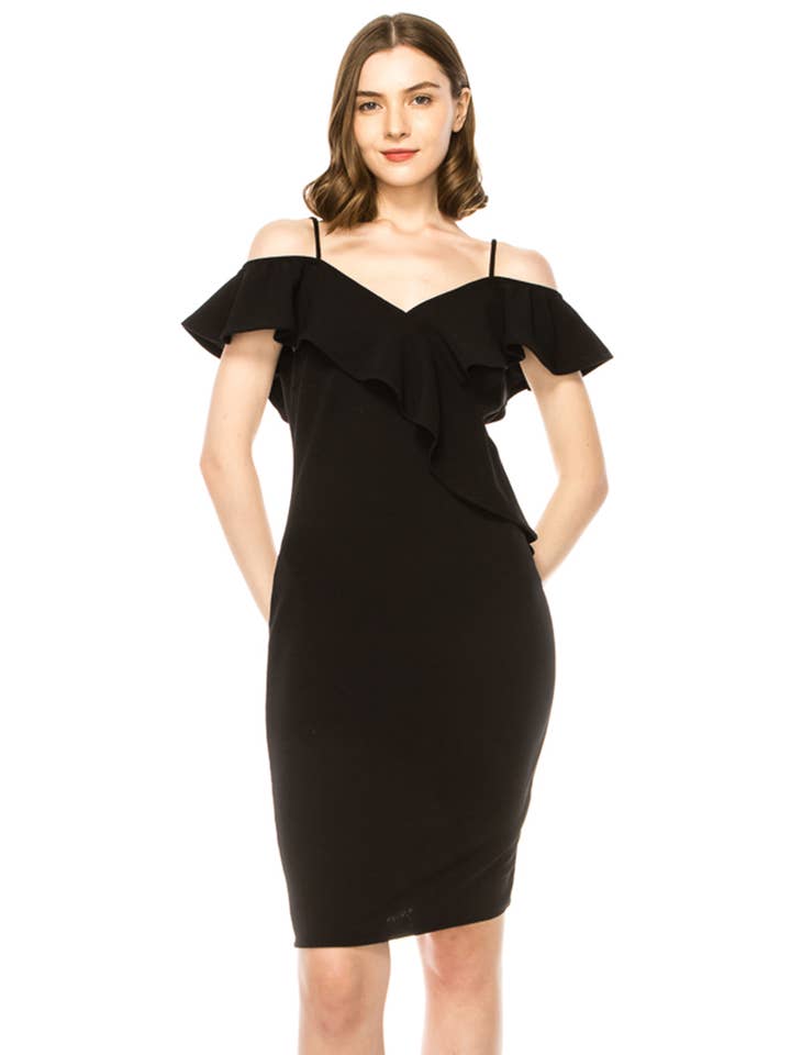 MOA COLLECTION - Wholesale Dress - Women's - Women's Off Shoulder Ruffle Accent Bodycon Dress