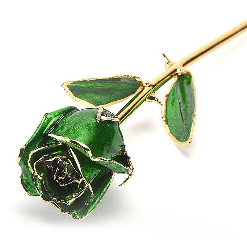 CHAKRA VIEW - Wholesale Artificial Flowers - 24 Karat Gold Dipped Rose Half Bloom - Green3