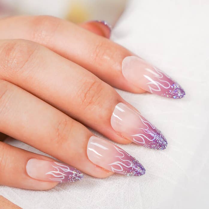 Glaze Purple Ombre Press on Nails Medium Almond French Tip with Glitter for wholesale by vibeficant