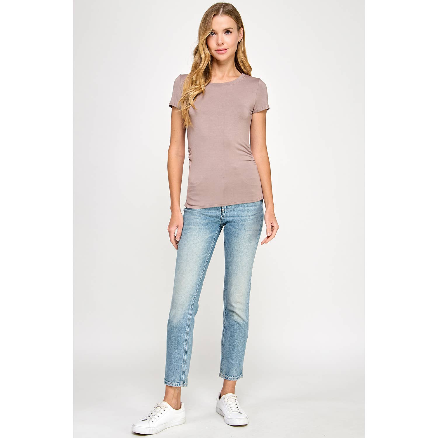 Heimious - Vendita all'ingrosso Maglietta - Donna - Maglietta a maniche corte con lati arricciati, T8415