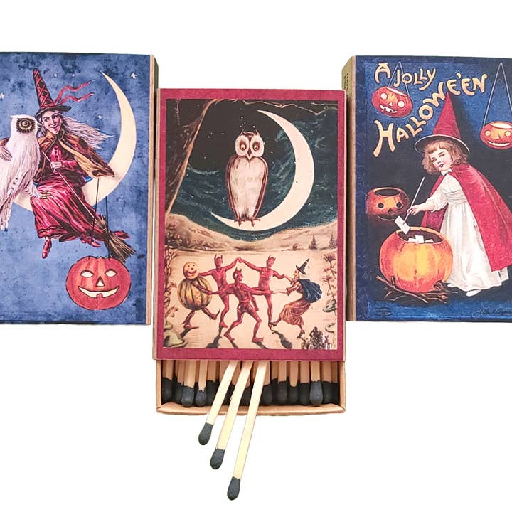 Boîtes d'allumettes décoratives faites à la main « Spooky Night », Halloween pour la vente par Superior Dry Goods