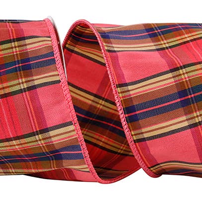 Plaid Pizzaz Wired Edge, corail, 4 po, 10 mètres pour la vente par RELIANT RIBBON