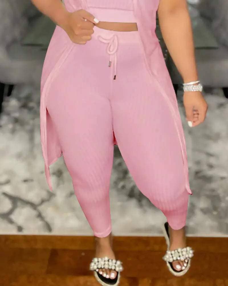 Fashion Combination - Wholesale Top & Pant Set (NOT Loungewear) - Women's - Solid Color Ribbed Knit Two-Piece Set for Women17