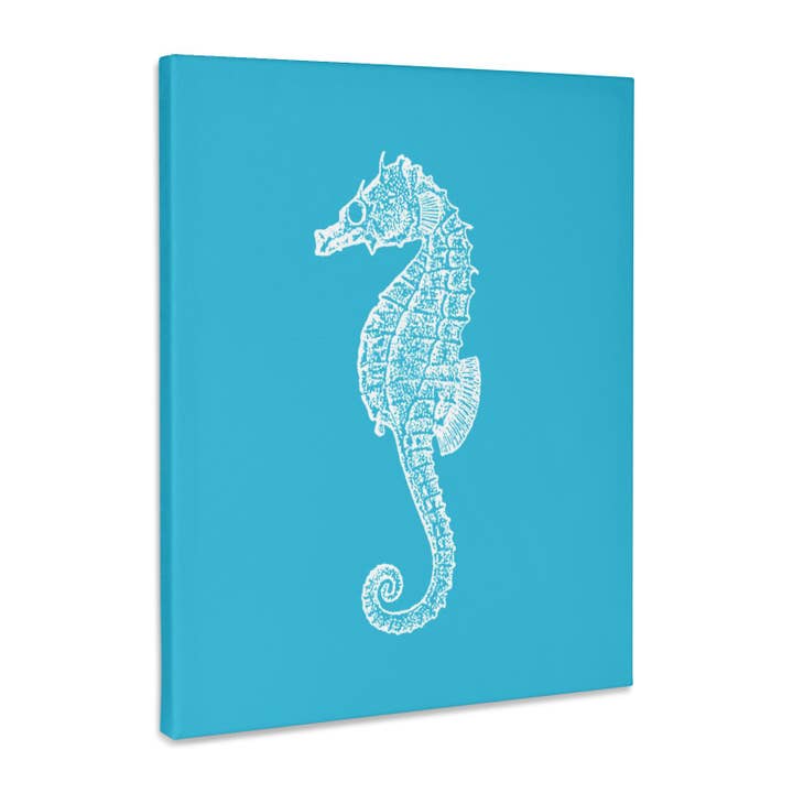 3dRose, Blauwe zeepaardjesprint. Zeepaardje. Oceaan marien strand aquarium aquatisch, Museumkwaliteit Canvasdoek. voor wholesale door 3dRose