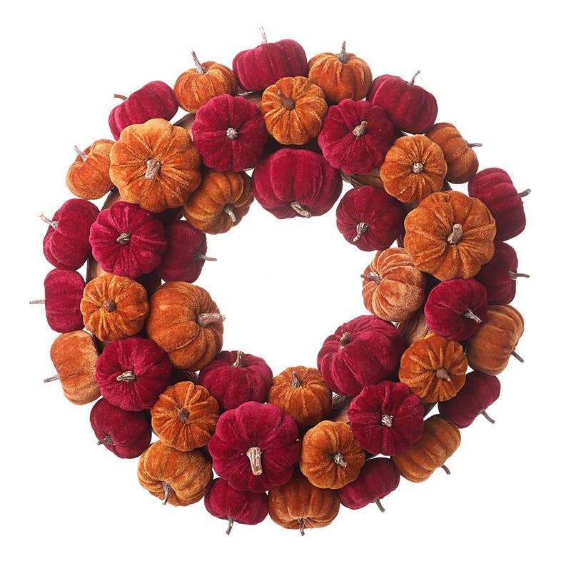 Heaven Sends – wholesale Wreath – VELVET MIXED COLOUR PUMPKIN WREATH0