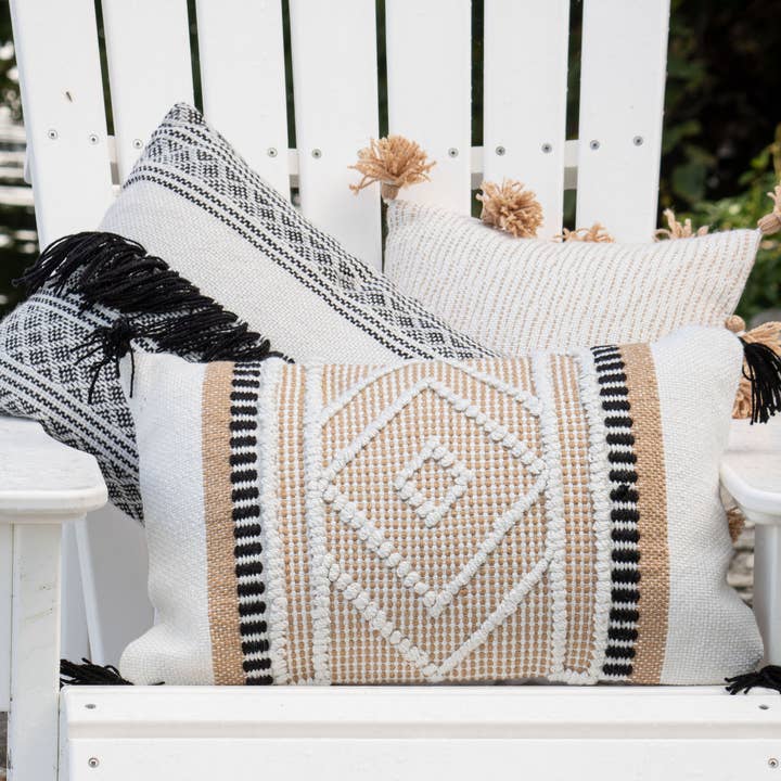Allie Diamond Motif 14x22 Outdoor Indoor Filled Pillow for wholesale by Foreside Home & Garden
