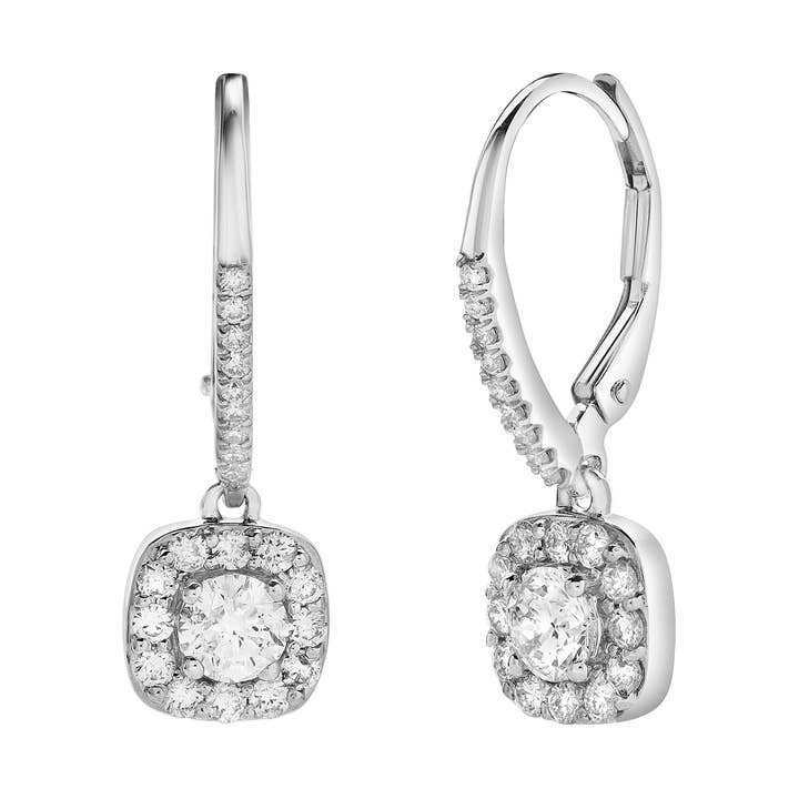 Boucles d'oreilles créoles pendantes avec diamant en forme de carré pavé Skye en or blanc 14K pour la vente par LuvMyJewelry (LMJ)