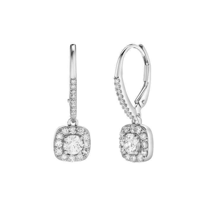 Skye Pave Square Shape Diamond Drop Huggie Hoop Earrings in 14K White Gold for wholesale by LuvMyJewelry (LMJ)
