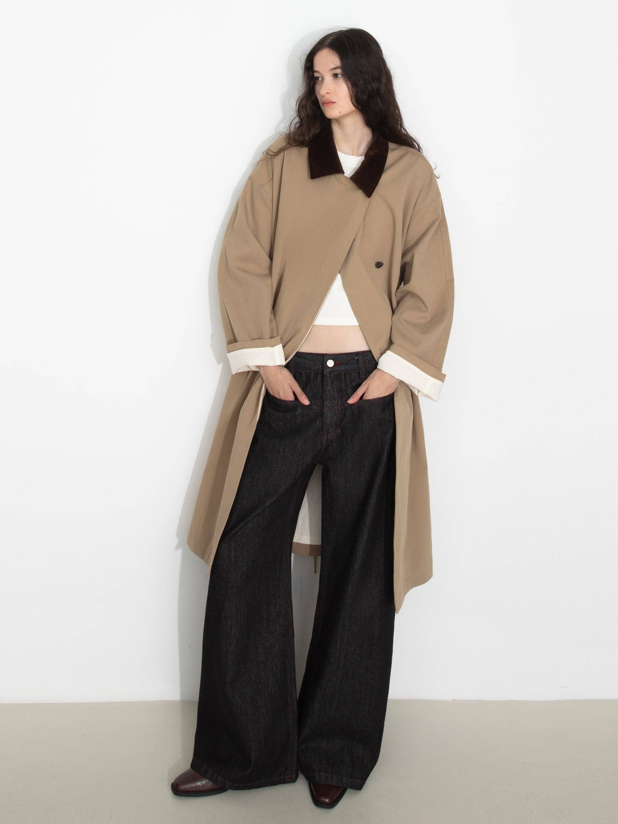 Caqui Gabardina clásica de línea larga con cuello clásico de venta al por mayor en Faire0