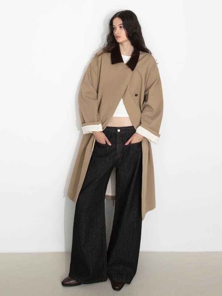 Khaki Classic Collared Longline Trench Coat for wholesale on Faire0