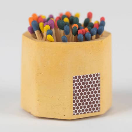 Concrete Match Holder – with 2-Inch Rainbow Color Safety Matches for wholesale by Tenn Prairie