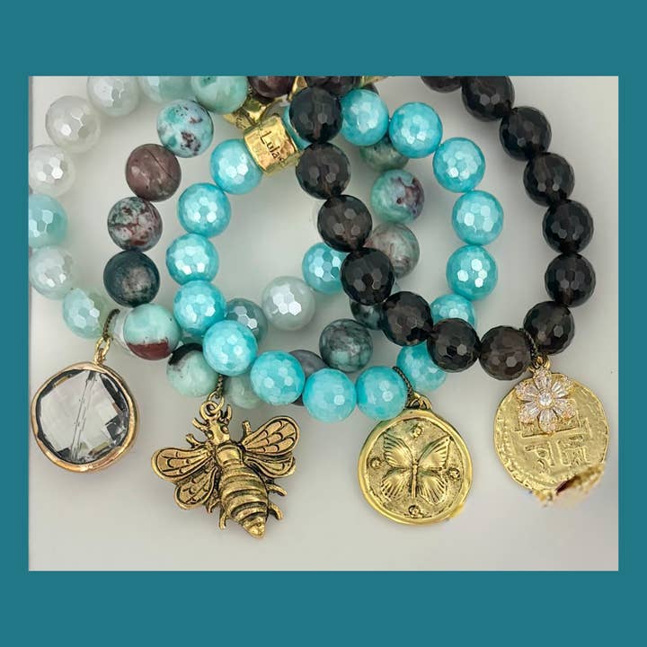 Set of 4 - Aqua Bracelet Stack for wholesale by Lula 'n' Lee