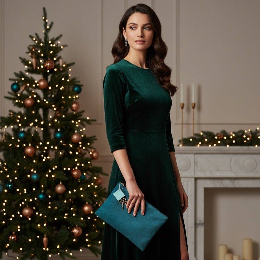 OE! - Wholesale Clutch Bag - Women's - LIBELLULA - Handmade Petrol Blue Velvet Clutch Made in Italy with Detachable Dragonfly Brooch1