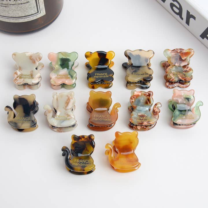TheDivaSoap - Wholesale Hair Clip - Women's - Acetate Mini Cute Cat and Bear Hair Clip10
