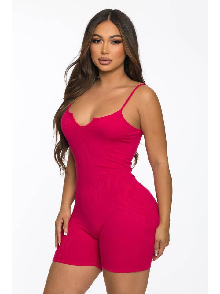 Lime All the Time - Wholesale Romper - Women's - Ribbed Split Neck Strap Short Romper5