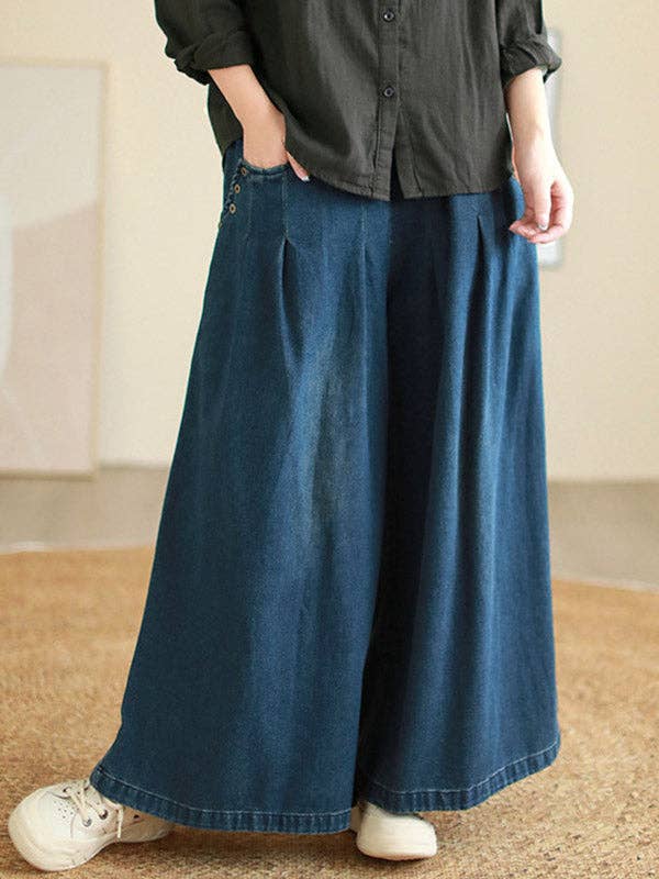 VividLux - Wholesale Jeans - Women's - Loose Wide Pants Elasticity Pleated Flared Trousers Jean Pants Bottoms5