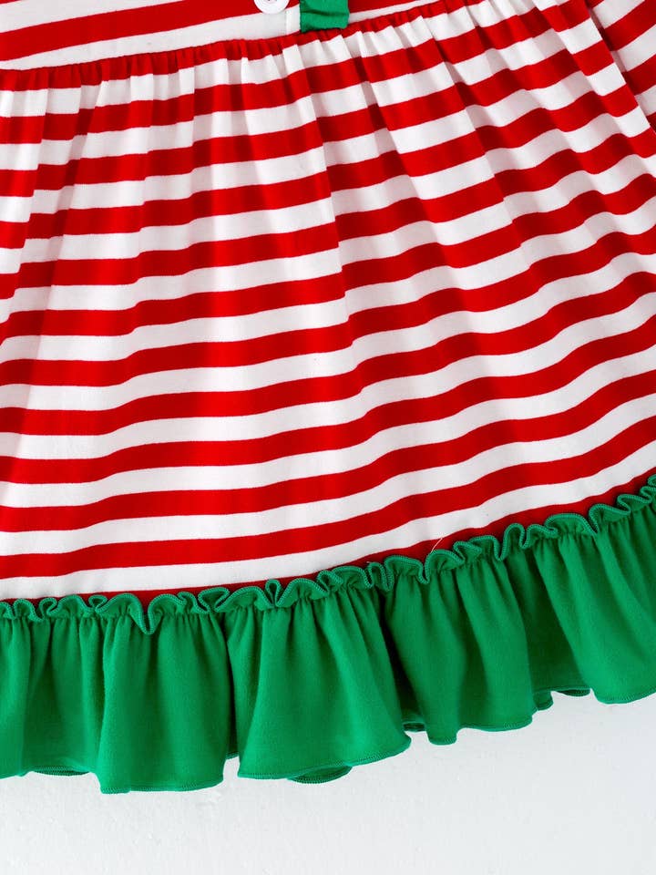 Rylee Faith Designs - Wholesale Dress - Kids - Girls Christmas Striped Santa Claus Applique Dress