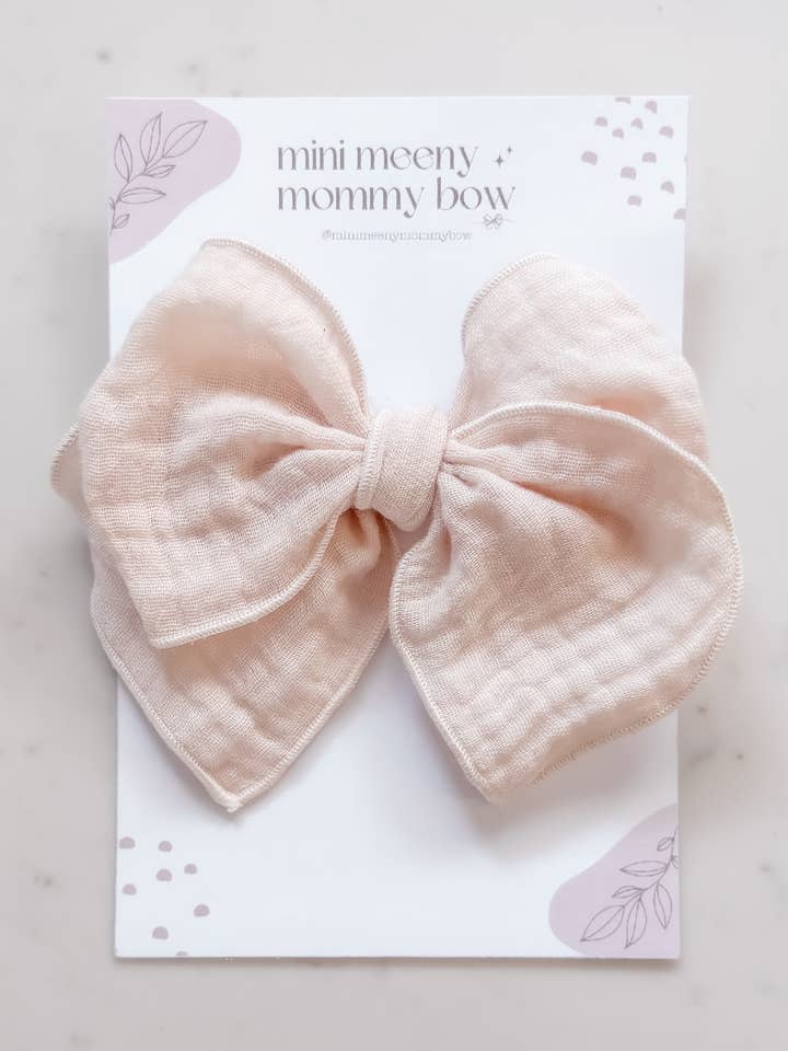 Arco de fábula | Escova rosa (creme) Gaze Algodão por atacado de Mini Meeny Mommy Bow