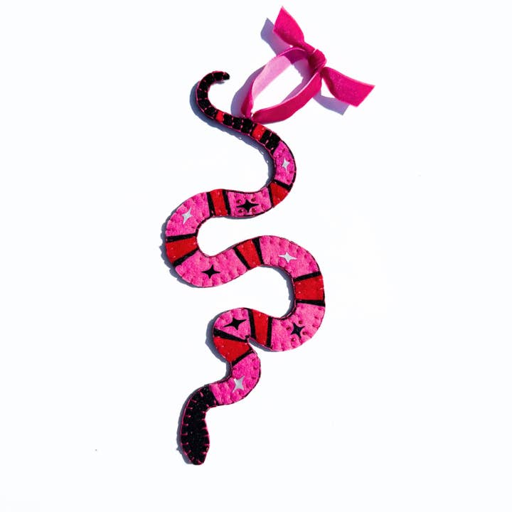 Pink Striped Snake Ornament for wholesale by Lemon House Design