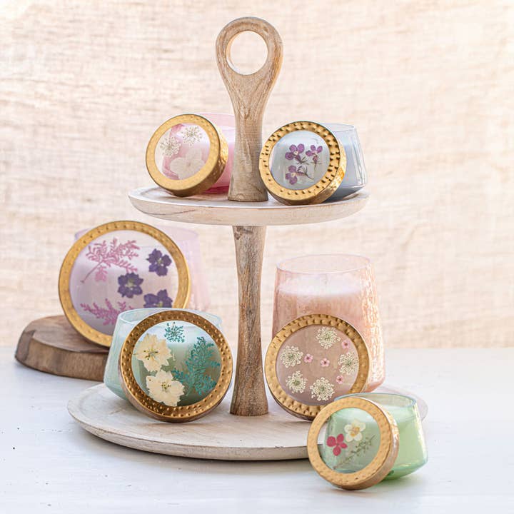 Rosy Rings - Wholesale Jar/Filled Candle - Berry Fig Small Watercolor Pressed Floral Candle