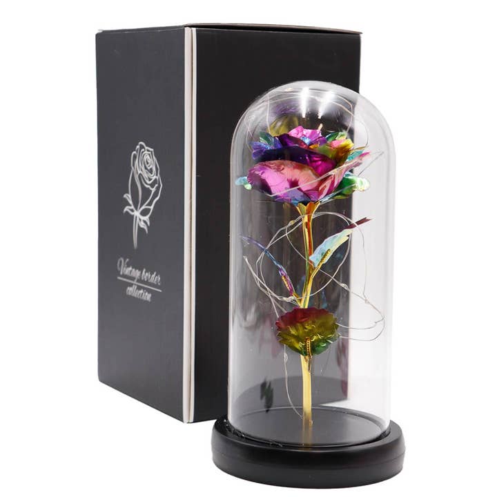 Cap Zone – wholesale Decorative tabletop object – Tall Metallic Galaxy Rose Dome Led Light Stand3