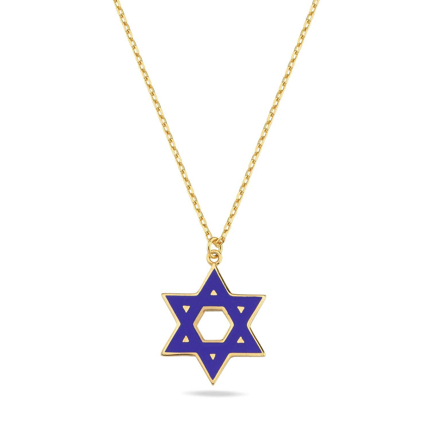 ALEF BET JEWELRY - Wholesale Pendant/Charm Necklace - Colorful Enamel Gold Jewish Star of David Necklace0