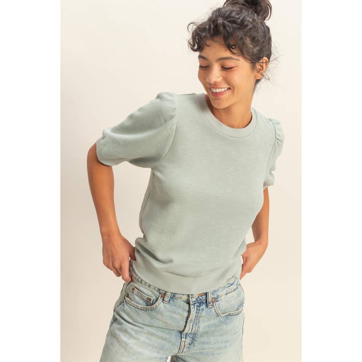 Puff Short Sleeve Crew Neck Top for wholesale by Double Zero