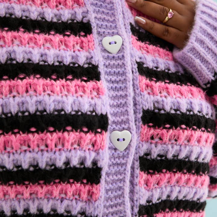 Cara & The Sky - Wholesale Cardigan - Women's - Bernice Stripe Cross Stitch Cardigan - Lilac12