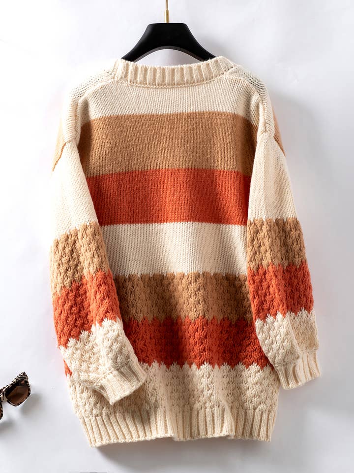Lily Clothing - Wholesale Cardigan - Women's - STRIPED SWEATER CARDIGAN IN CONTRASTING COLORS7