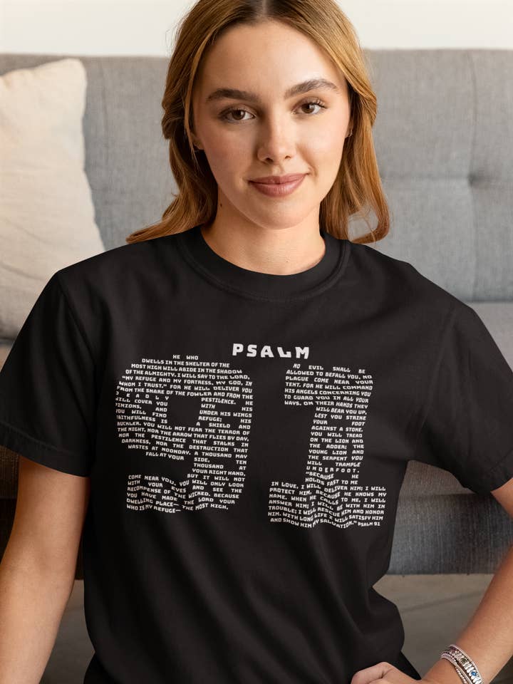 Psalm 91 Text Tee — Scripture Typography Christian T‑Shirt for wholesale by Encore2wo