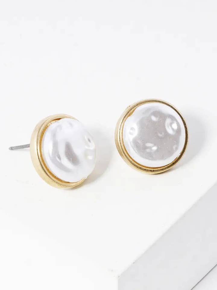 15mm Dainty Button Pearl Post Stud Earrings for wholesale by Wild Honey