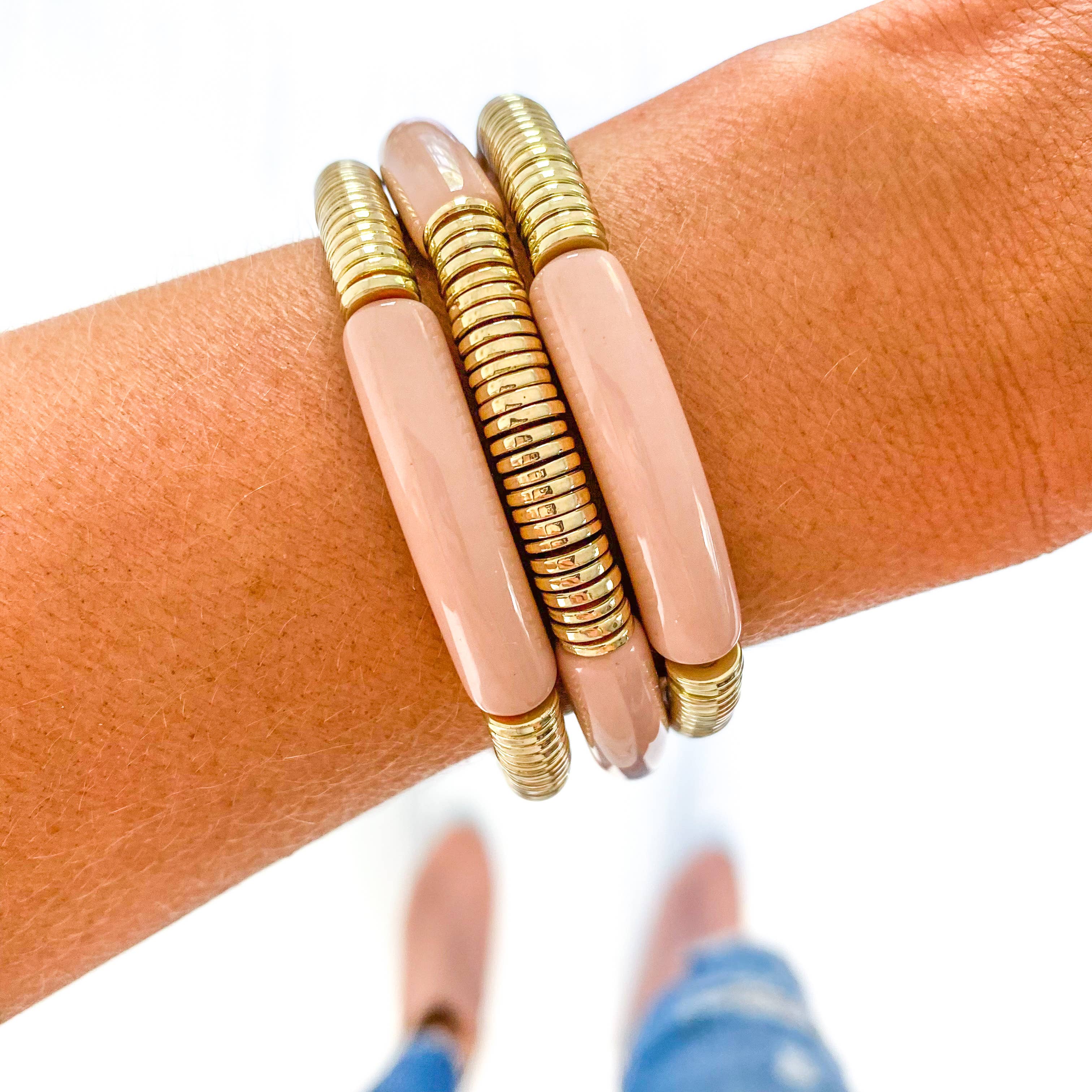 Savvy Bling - Wholesale Beaded Bracelet - Acrylic Tube Bamboo Bracelet & Gold4