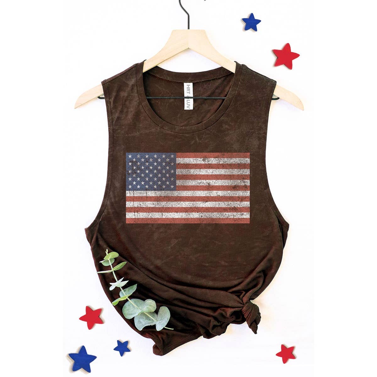 HRTandLUV - Wholesale Tank Top - Women's - VINTAGE AMERICAN FLAGS GRAPHIC TANK TOP5