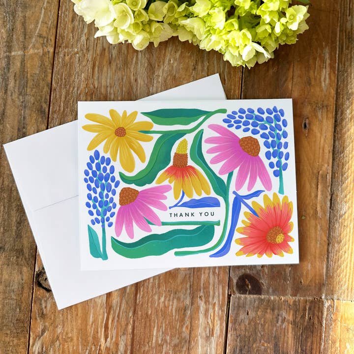 Set of 8 Hand Illustrated Colorful Wildflowers Thank You Cards for wholesale by Dear Wild