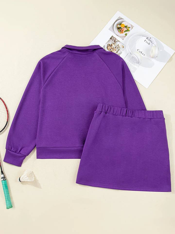 Wisteria Collar Half Zip Pullover Mini Skirt Plus Size 2pcs Set for wholesale on Faire2