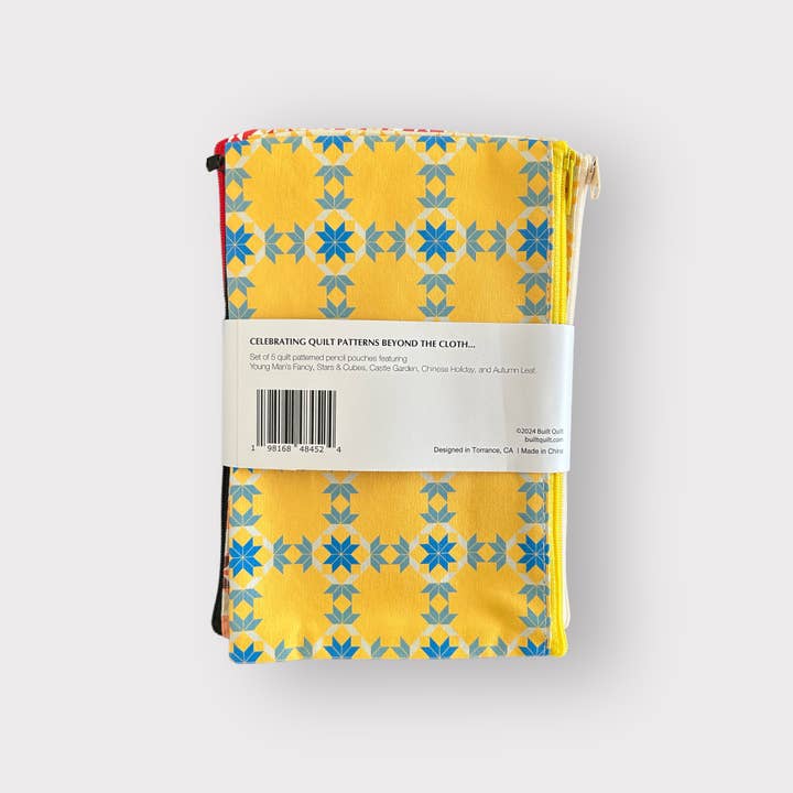 Built Quilt - Wholesale Pencil Case/Pouch - "Classic Quilts" Pencil Pouches - Set of 5