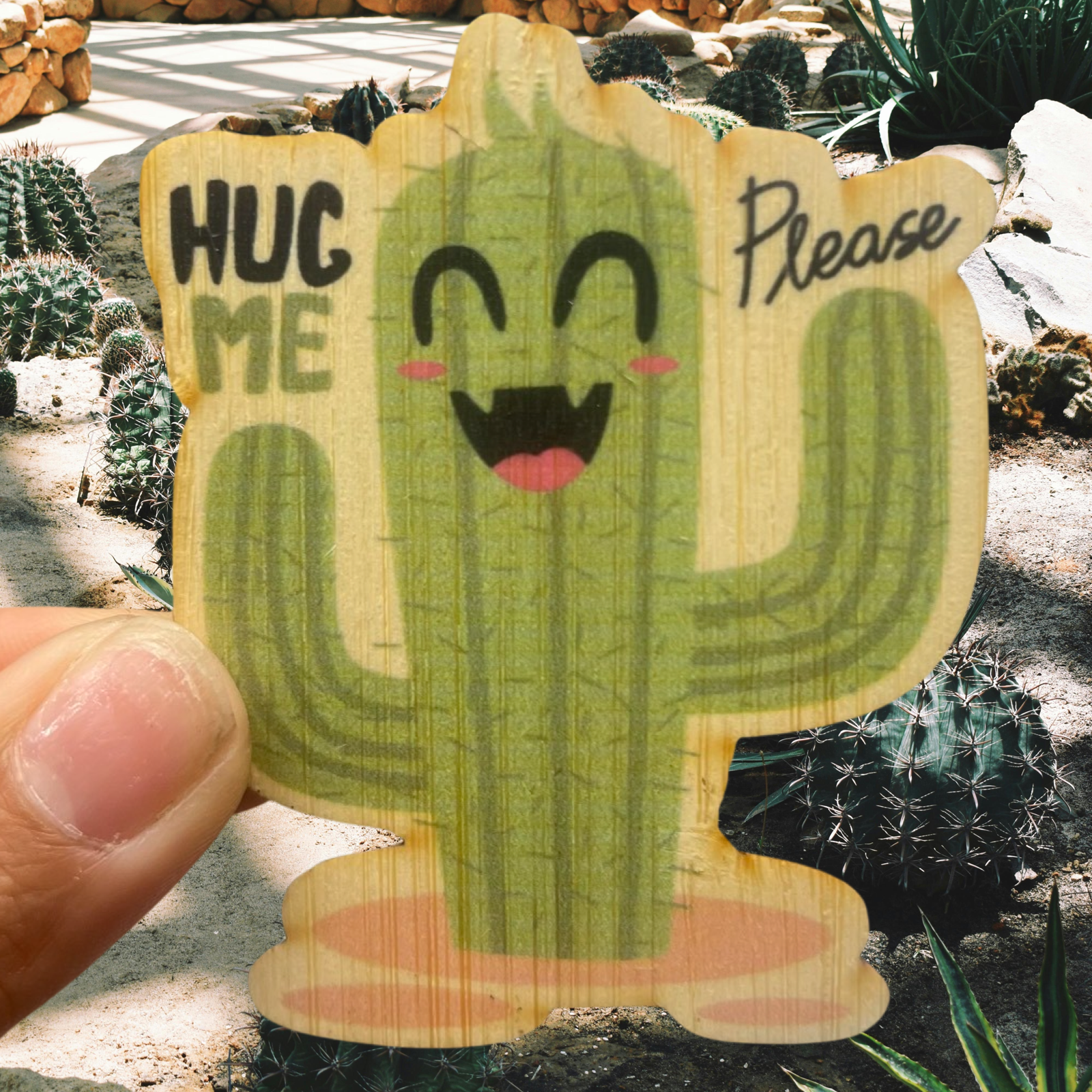 Bamboo Wood Stickers – wholesale Sticker – Hug Me Please Cactus0