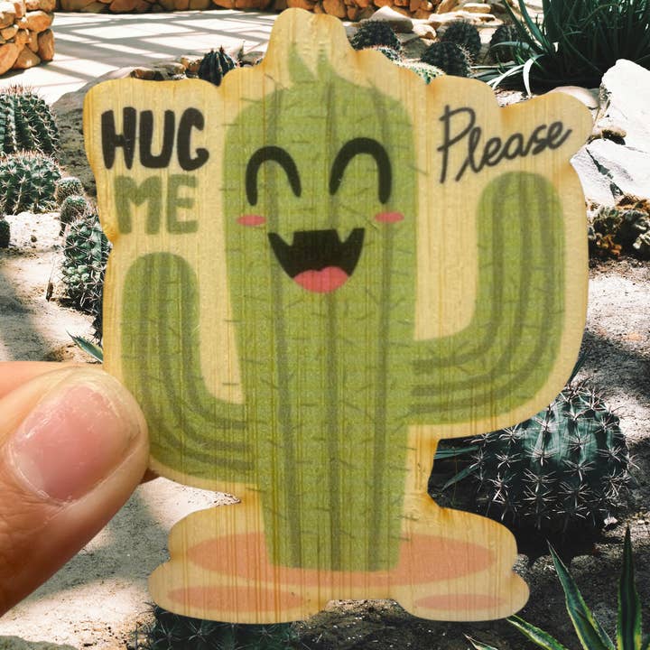 Bamboo Wood Stickers – wholesale Sticker – Hug Me Please Cactus
