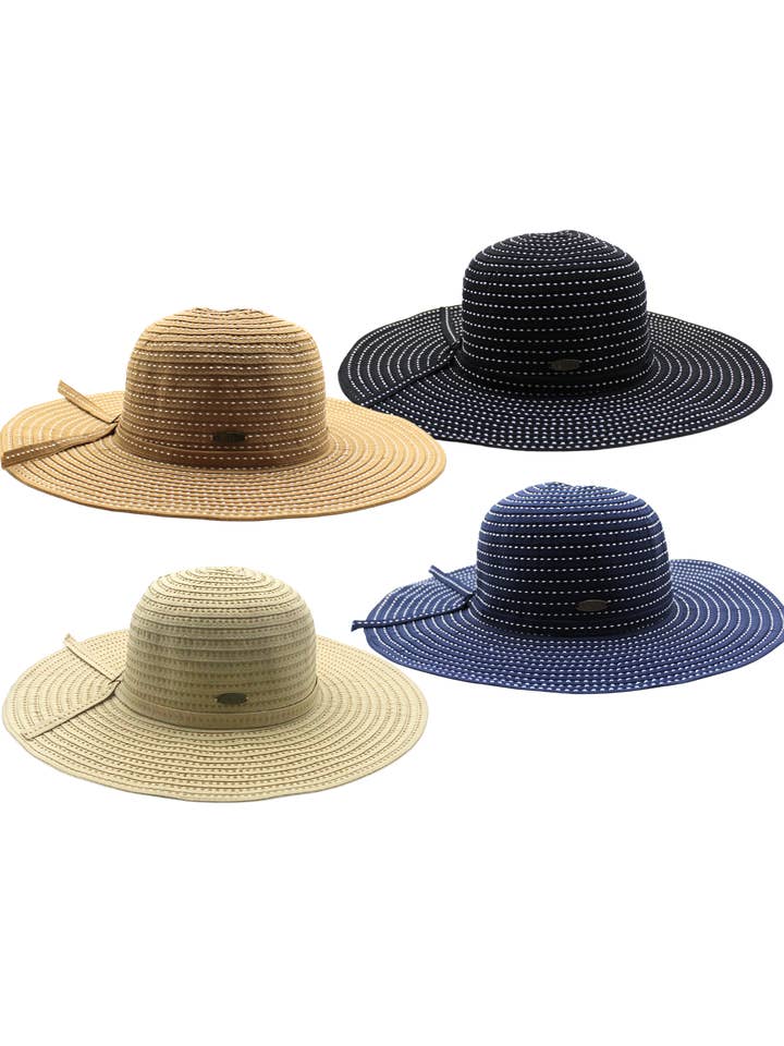 Women's Packable Ribbon Wide Brim Floppy Beach Sun Hat for wholesale by Yumi Hats