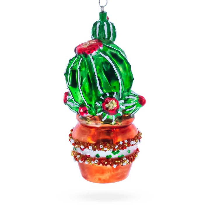 Decorated Cactus in a Pot Glass Ornament for wholesale by BestPysanky