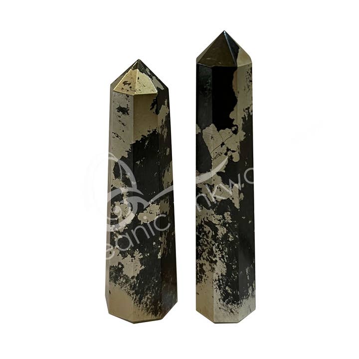 Oceanic Linkways Inc - Vendita all'ingrosso Pietra/cristallo spirituale - (PC)OBELISCO - PIRITE CON MAGNETITE NERA 3-4"0